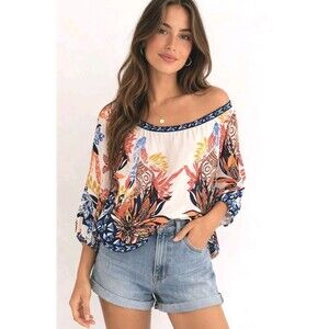 Jealous Tomato Women Blouse Size M Boho Floral Tropical Off Shoulder Rayon...